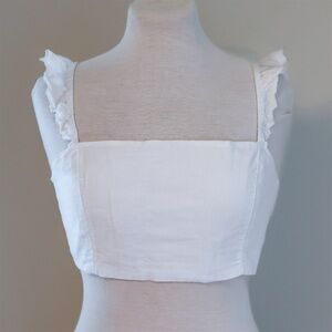 Sunday Best Aritzia White Crop Top Ruffle Strap Structured Bodice Size Medium